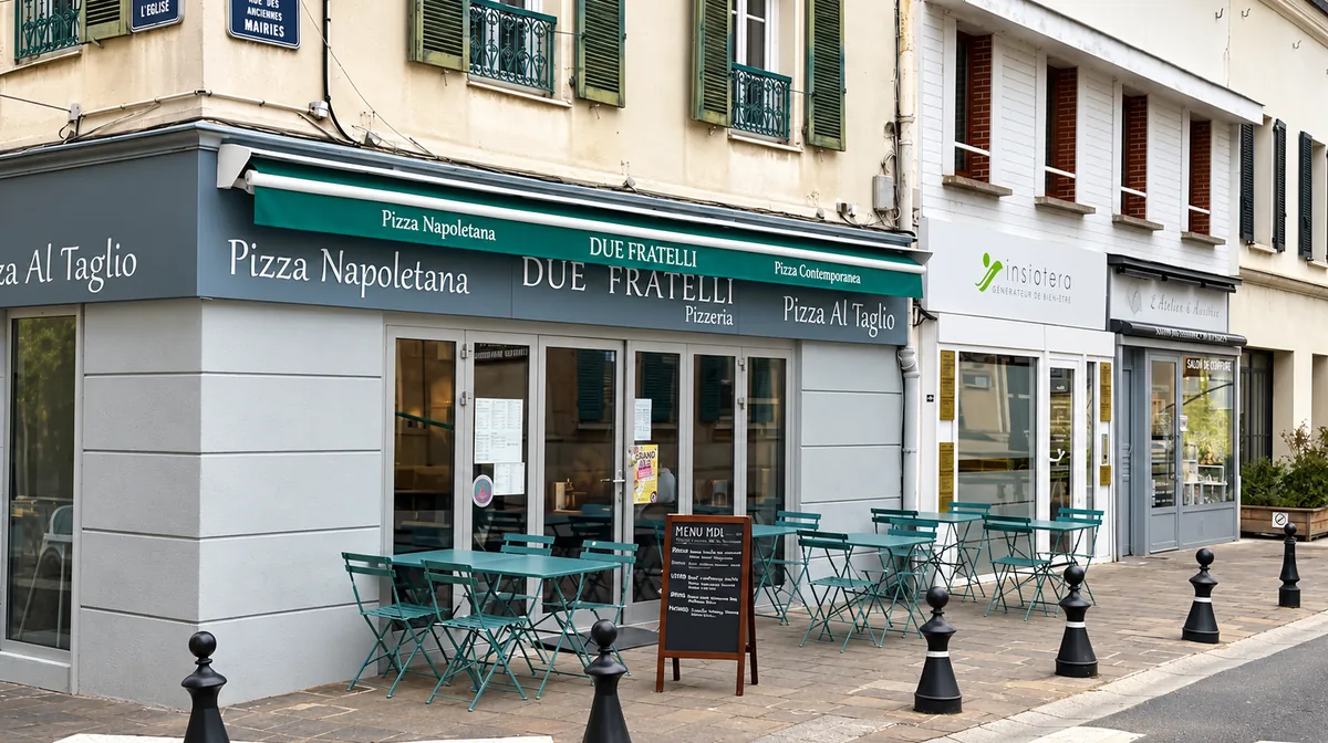 La devanture de Due Fratelli et sa terrasse, rue des Anciennes Mairies